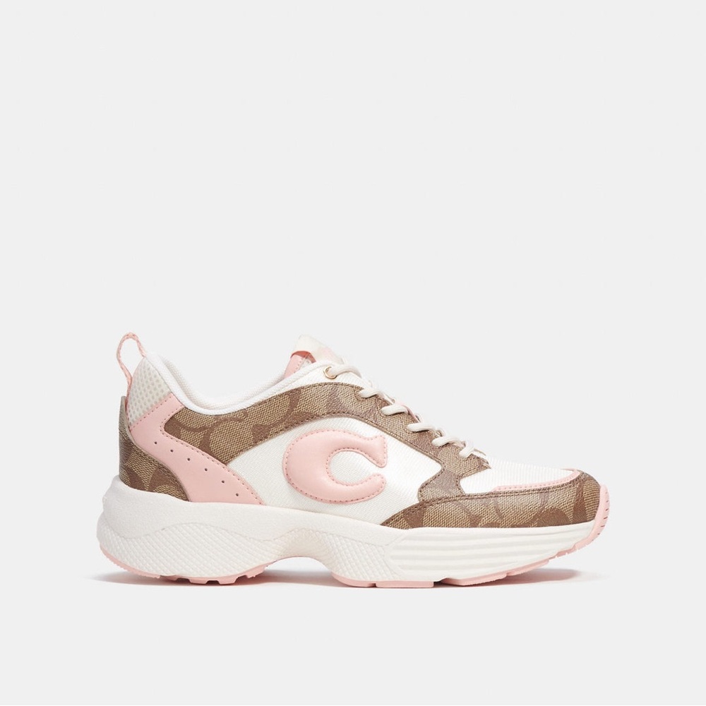 Coach C275 SIG TECH Runner Pink and Khaki Athletic Shoes - Picture 4 of 12